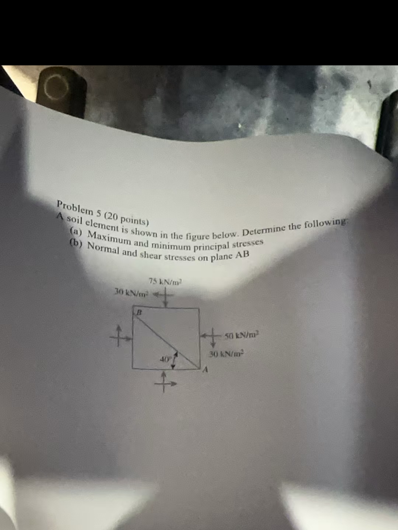? P r o b l e m 5 ( 2 0 points ) A soil element