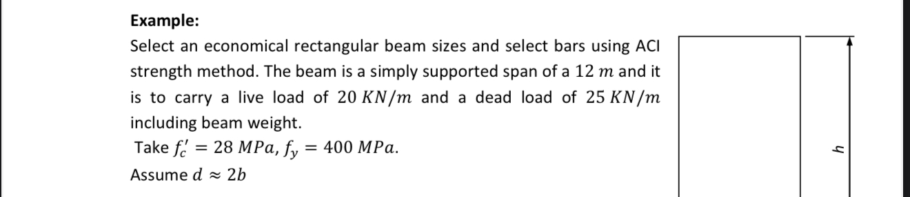 Example: Select an economical rectangular beam