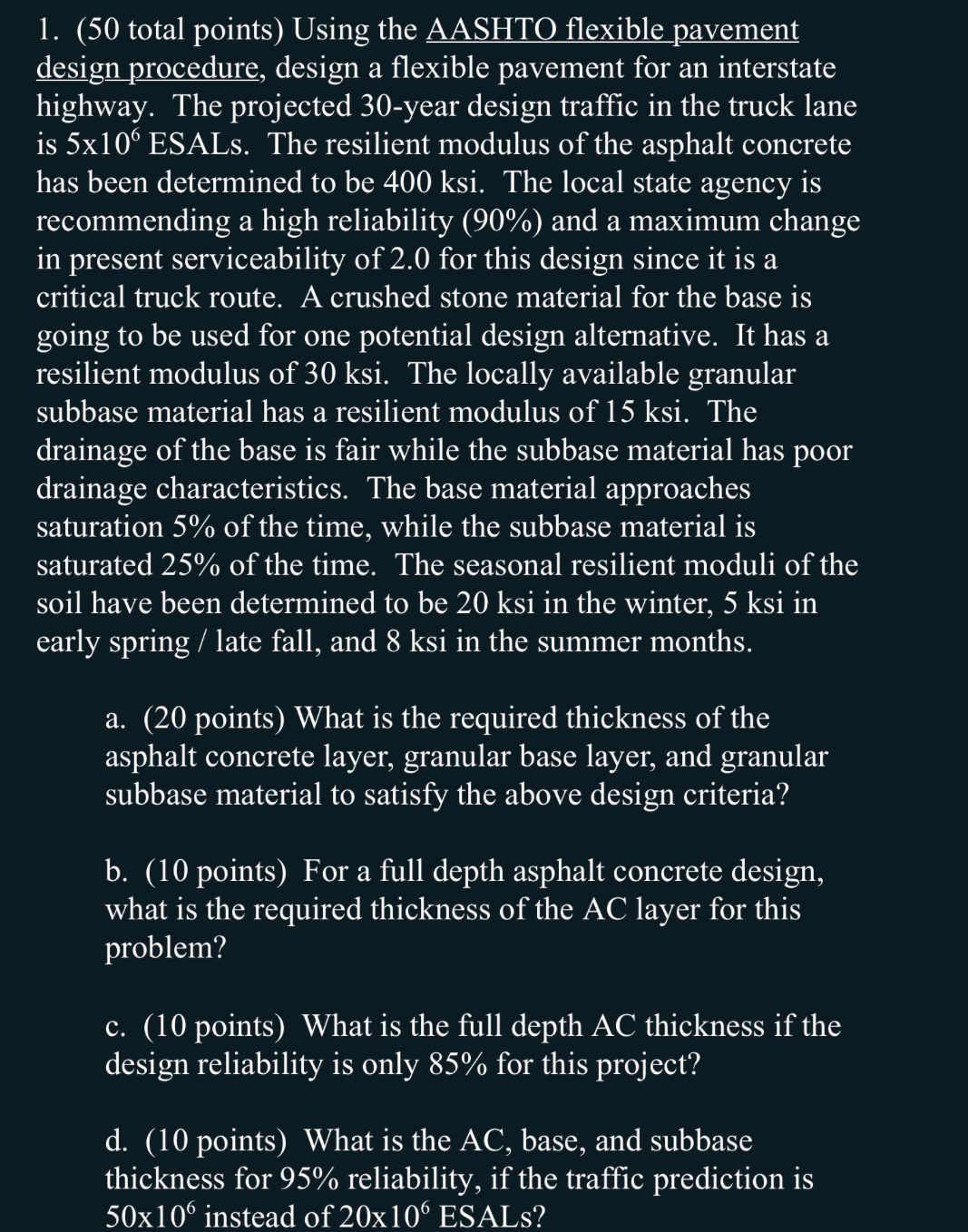 ( 5 0 total points ) Using the AASHTO flexible