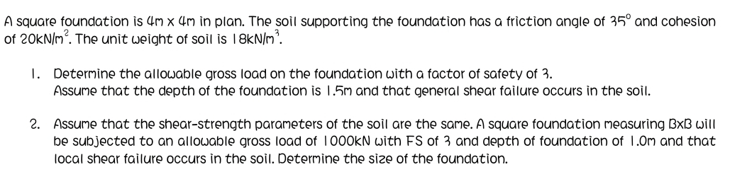A square foundation is 4 m 4 m in plan. The soil