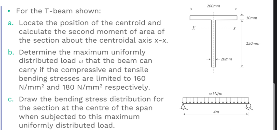 - For the T - beam shown: a . Locate the position