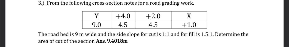 3 . ) From the following cross - section notes