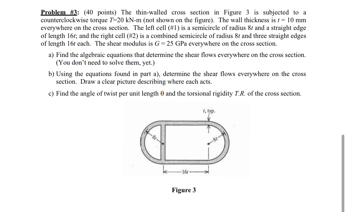 Problem # 3 : ( 4 0 points ) The thin - walled