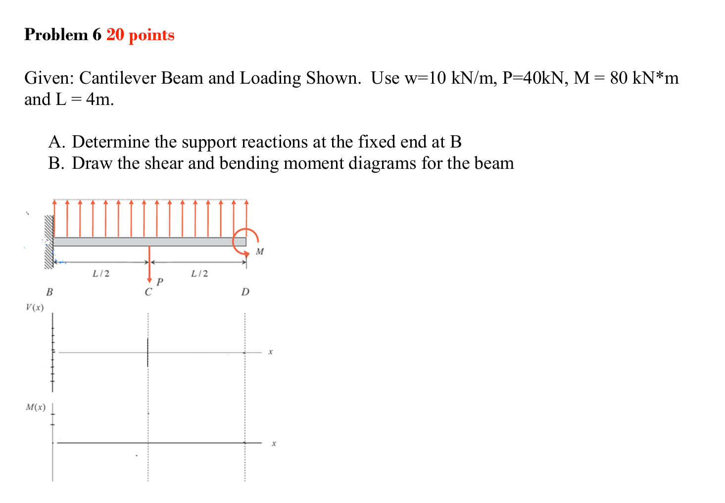 Problem 6 2 0 points Given: Cantilever Beam and