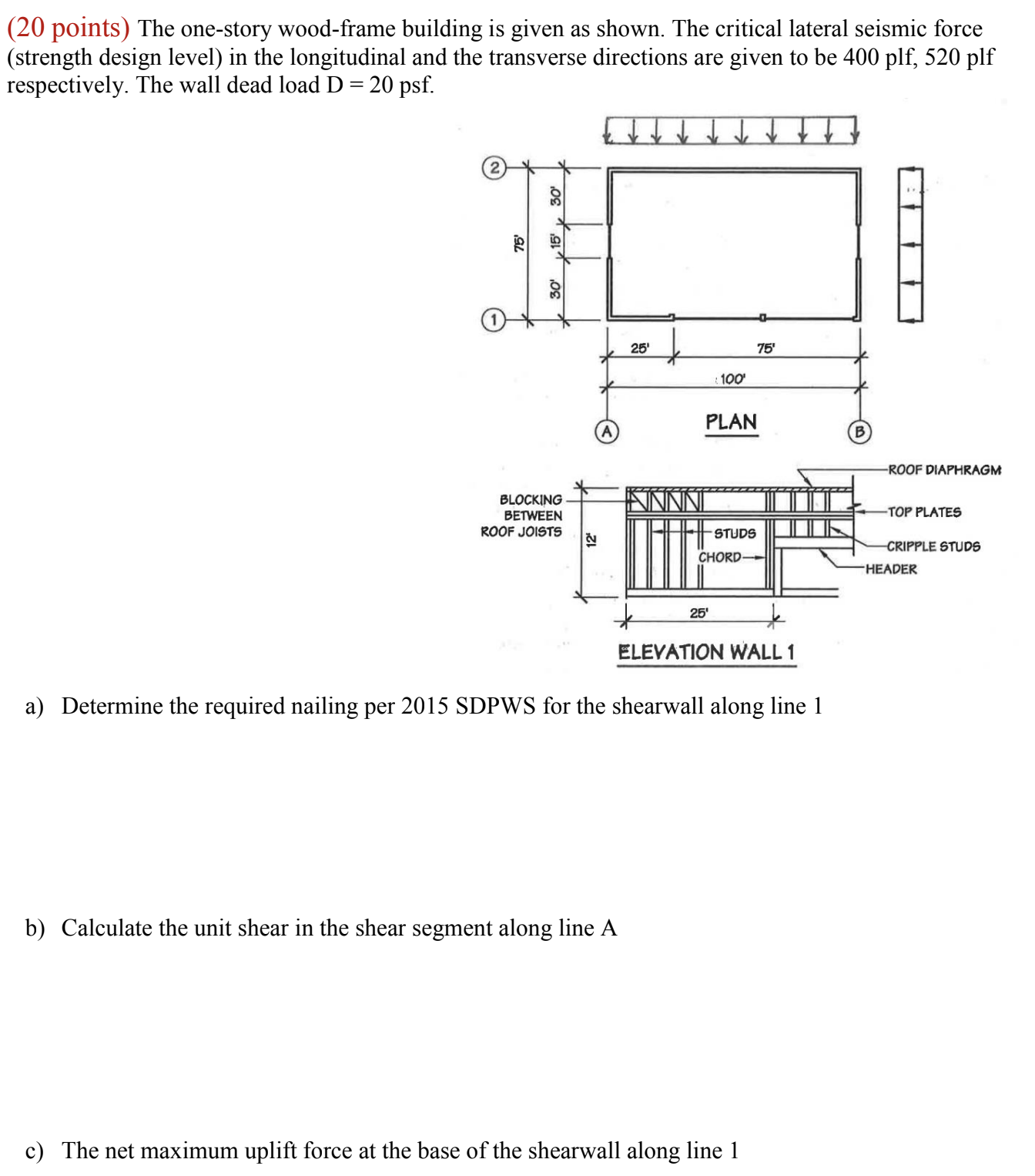 ( 2 0 points ) The one - story wood - frame