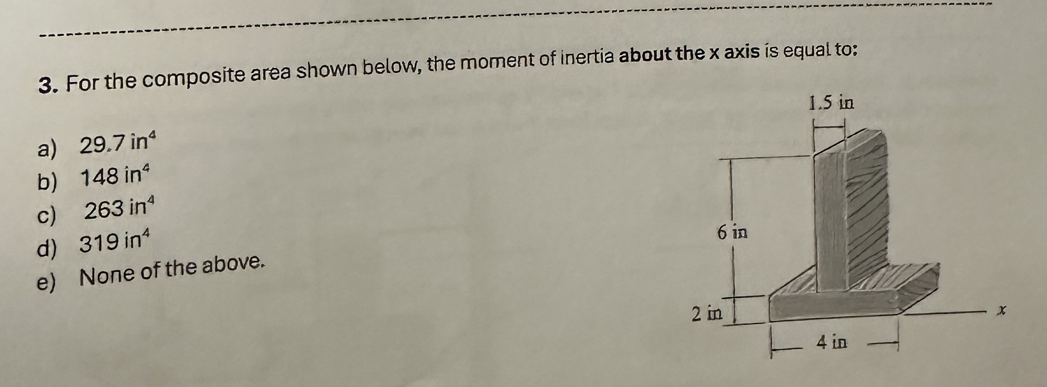 For the composite area shown below, the moment of