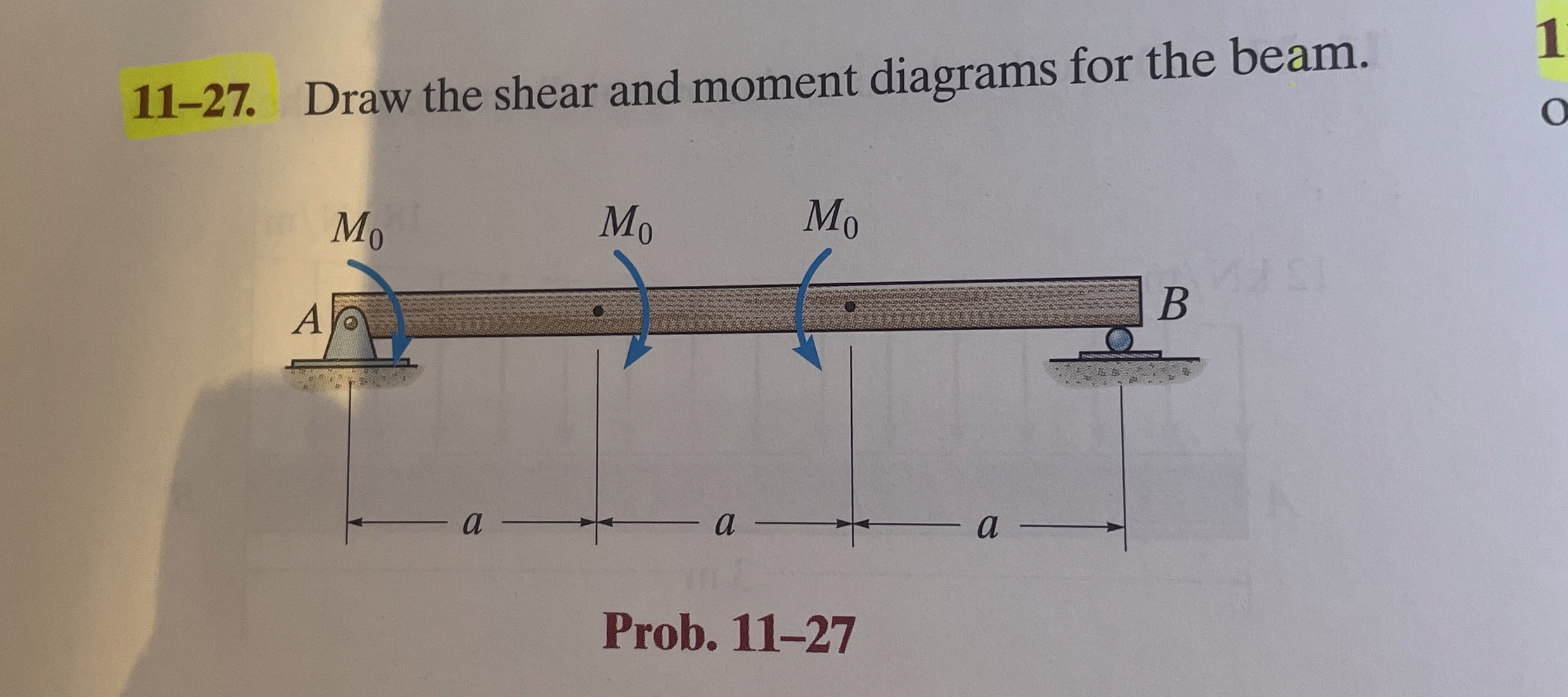 1 1 - 2 7 . Draw the shear and moment diagrams