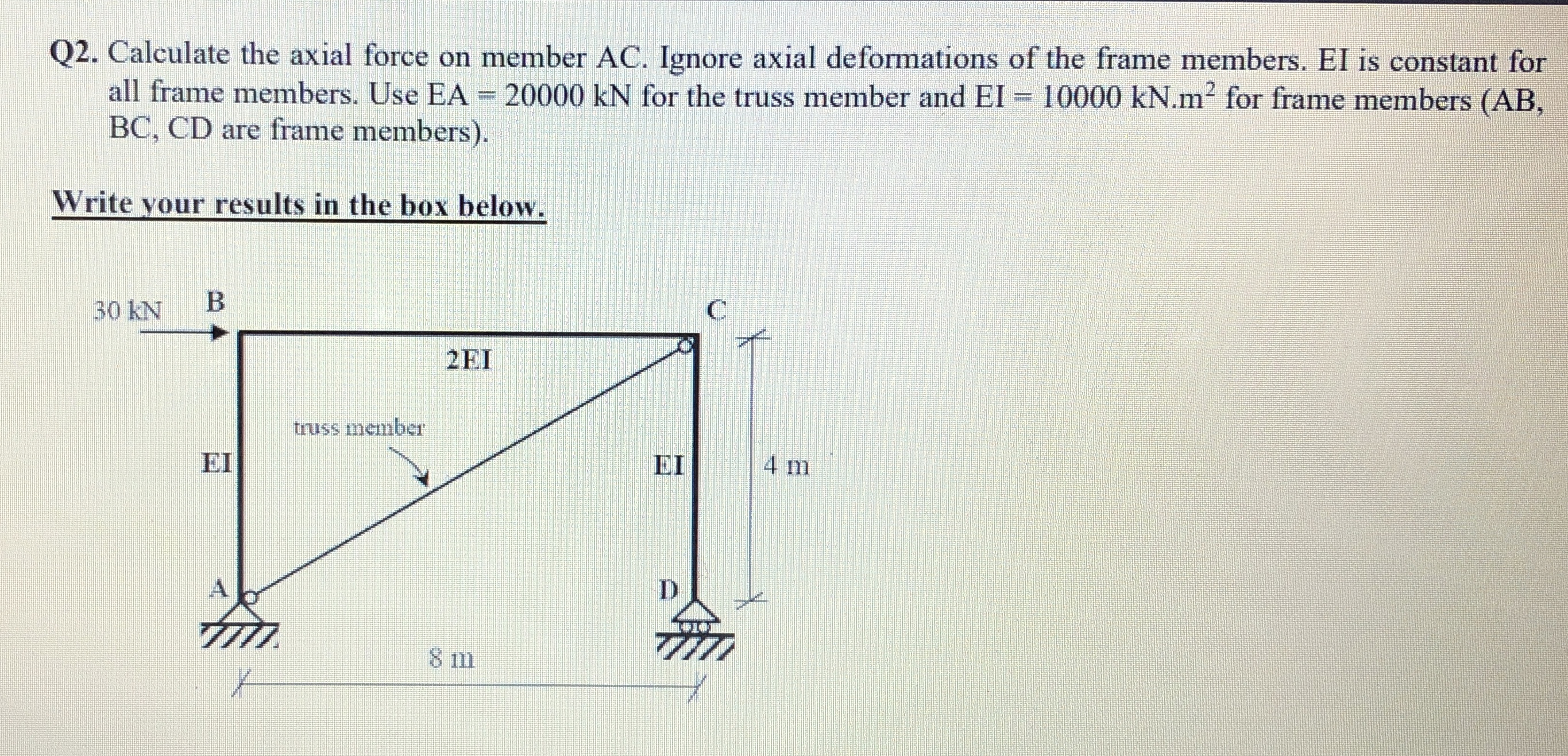 Q 2 . Calculate the axial force on member AC .