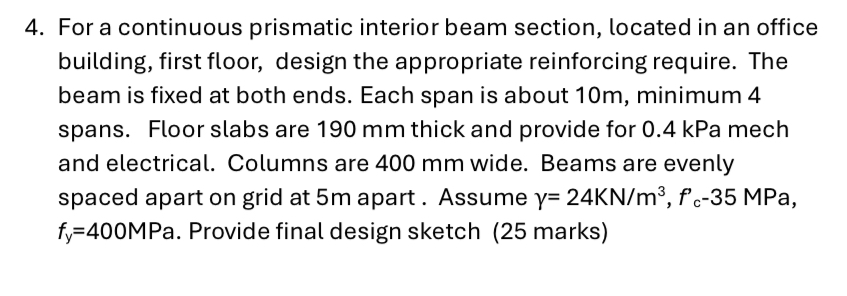 For a continuous prismatic interior beam section,