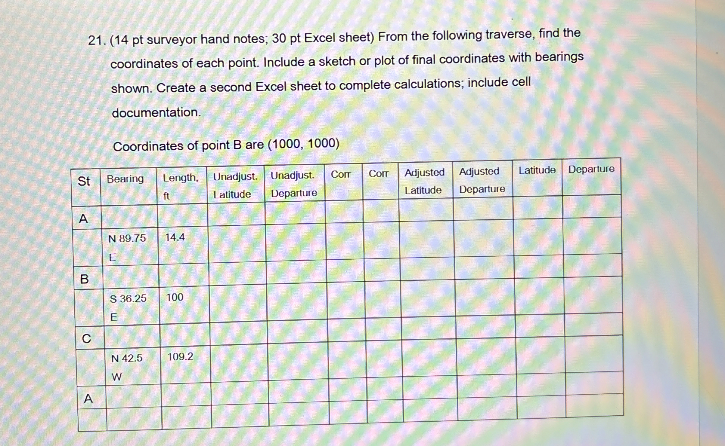 ( 1 4 pt surveyor hand notes; 3 0 pt Excel sheet