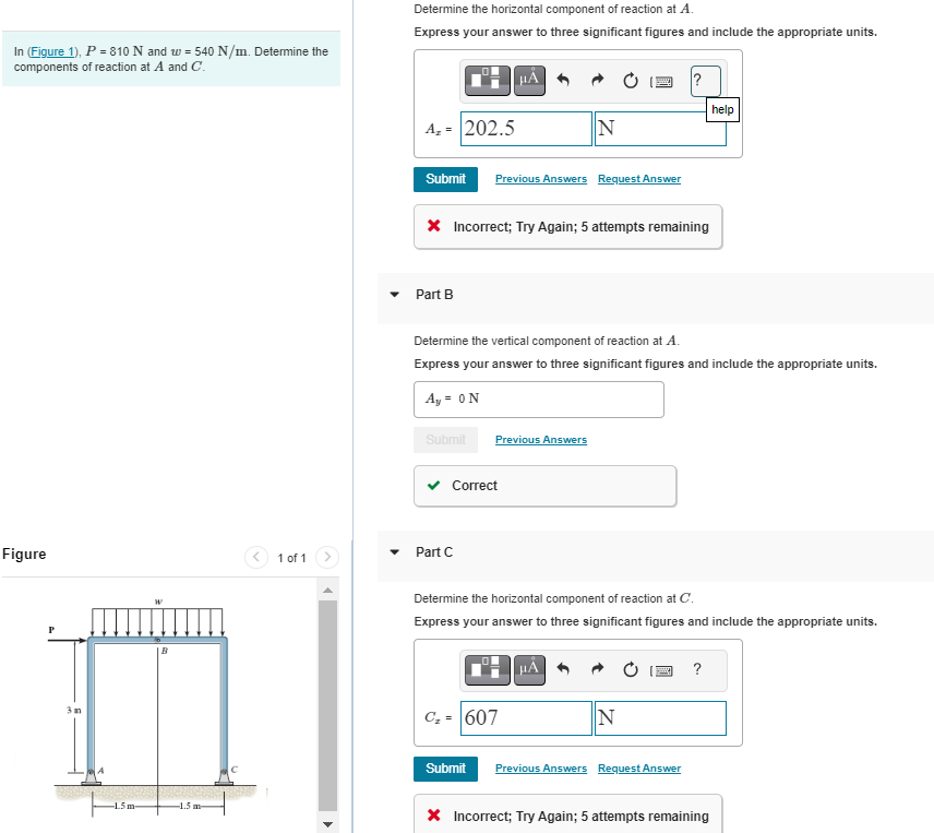 Determine the horizontal component of reaction at