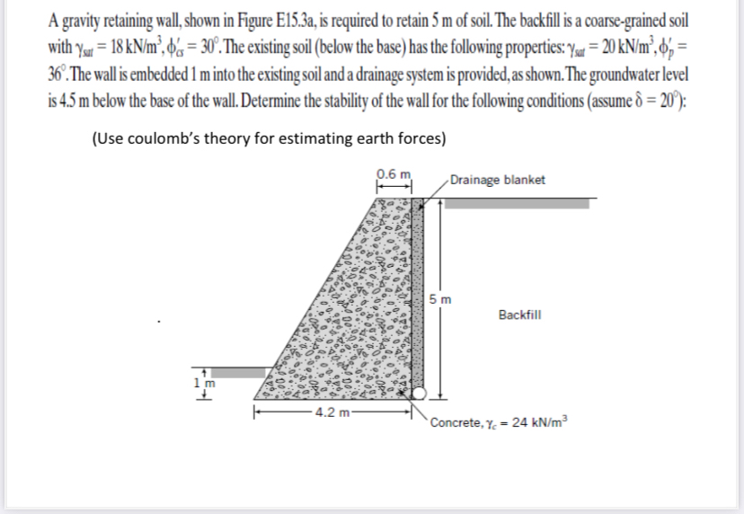 A gravity retaining wall, shown in Figure E 1 5 .