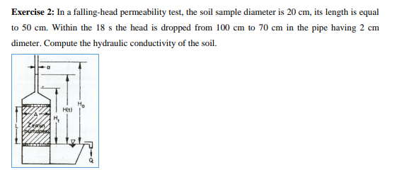Exercise 2 : In a falling - head permeability