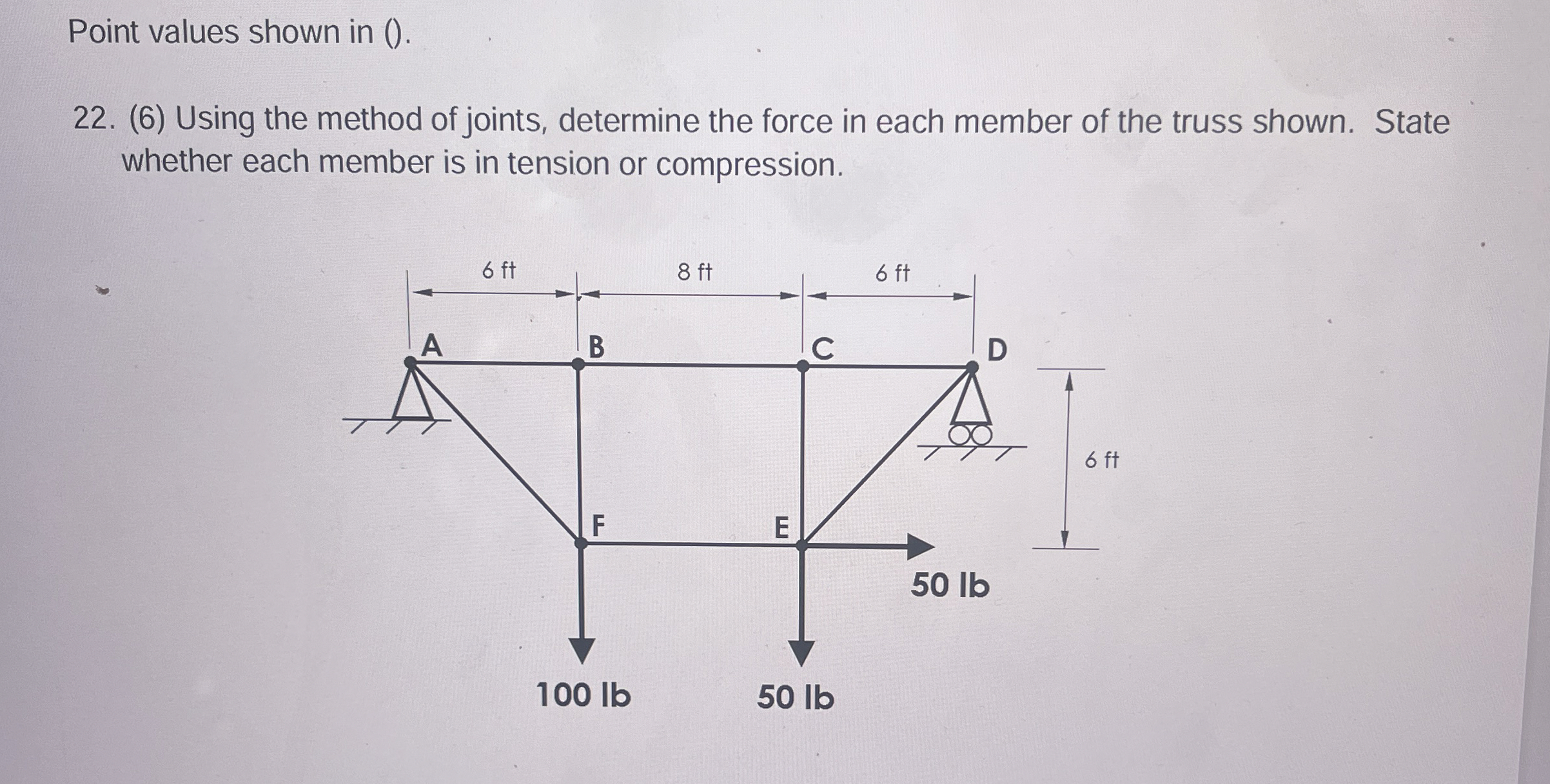 Point values shown in ( ) . 2 2 . ( 6 ) Using the