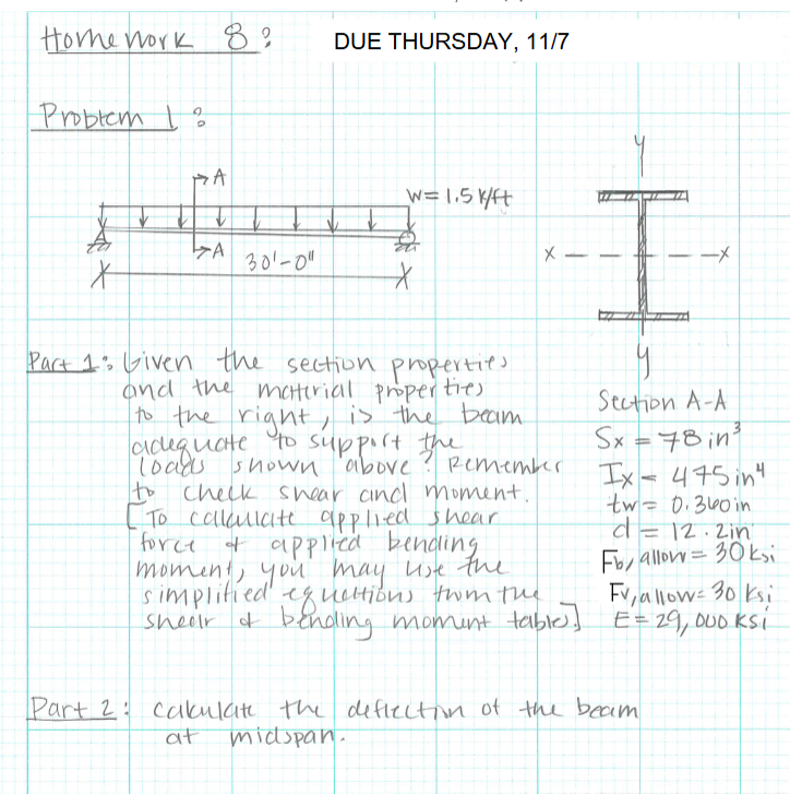 Part 1 : Given the section properties and the