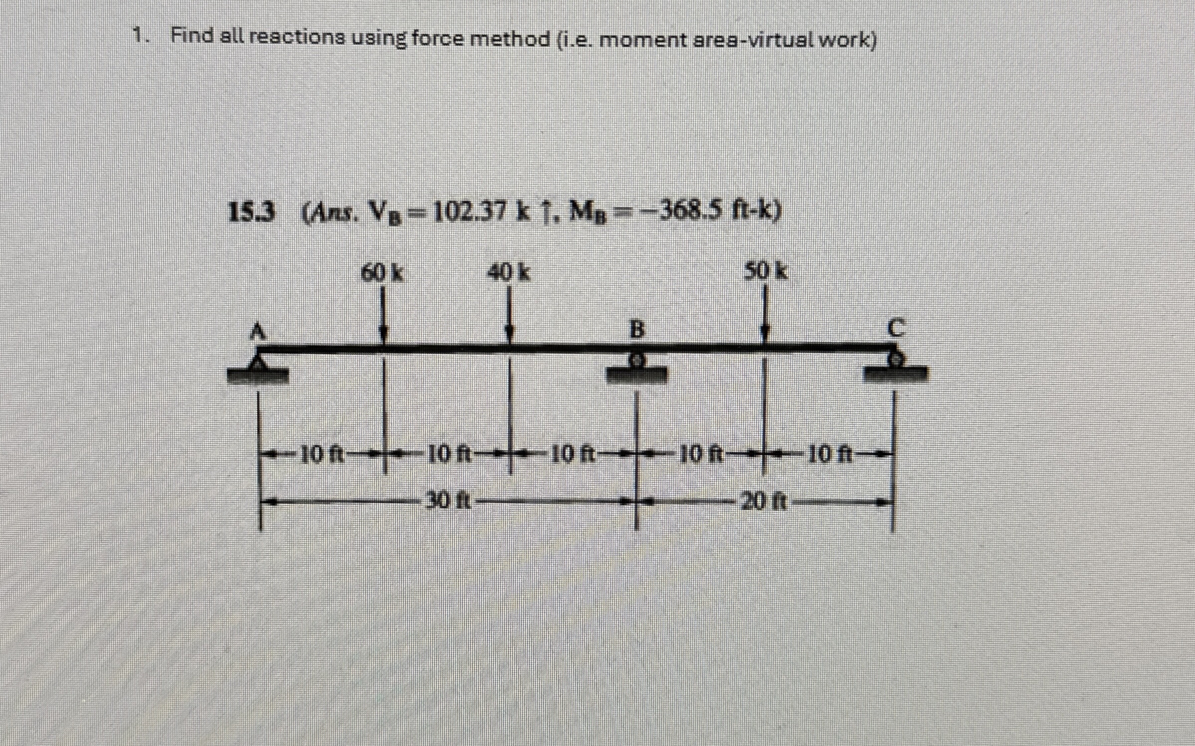 Find all reactions using force method ( i . e .