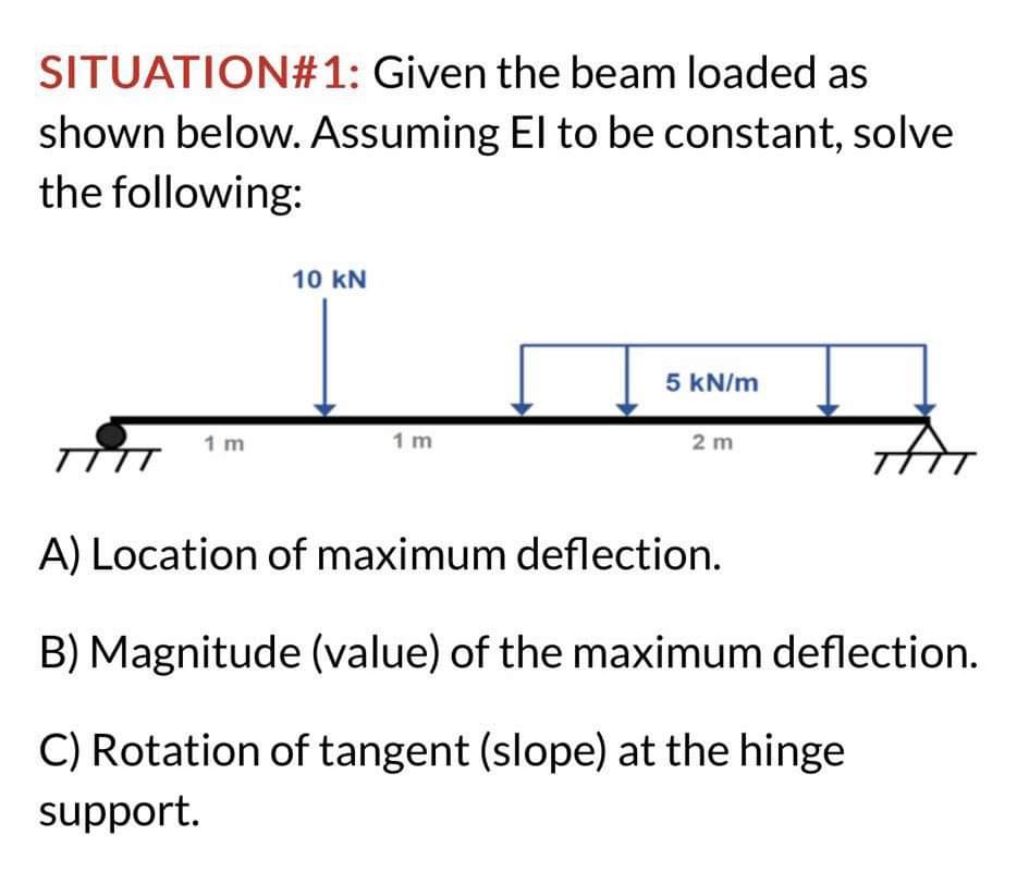 SITUATION# 1 : Given the beam loaded as shown