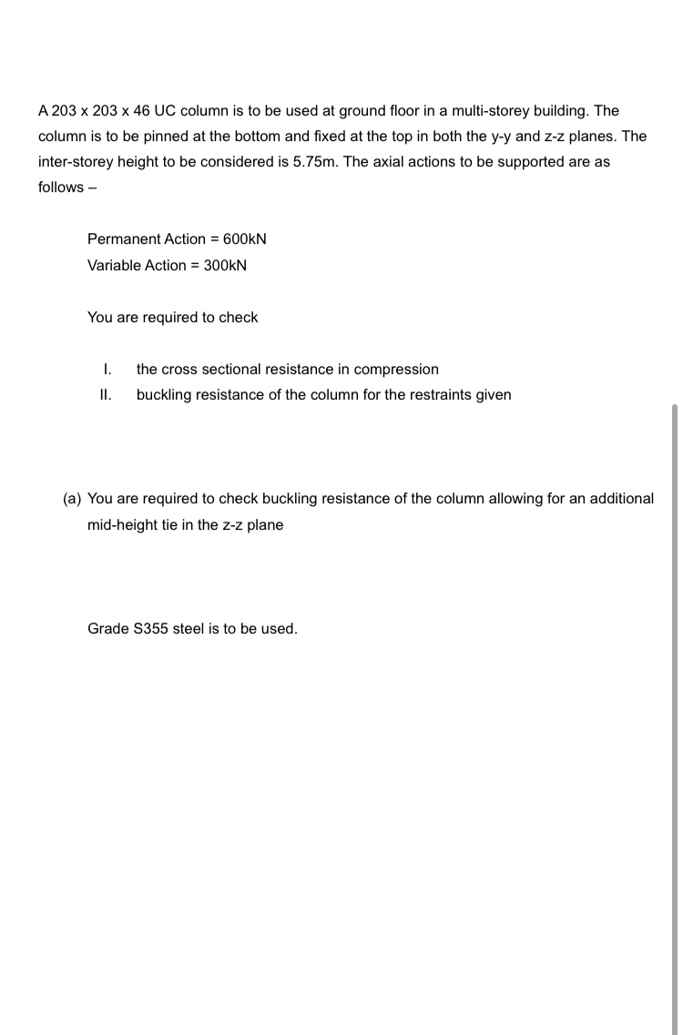 A 2 0 3 2 0 3 4 6 UC column is to be used at