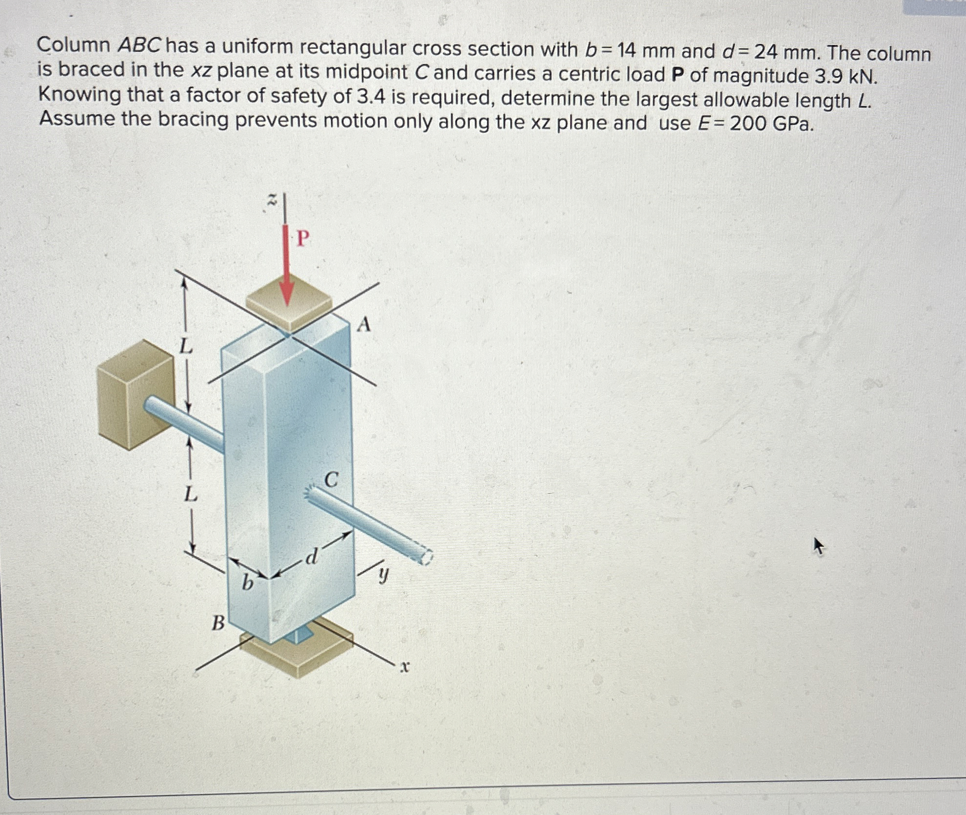 Column ABC has a uniform rectangular cross