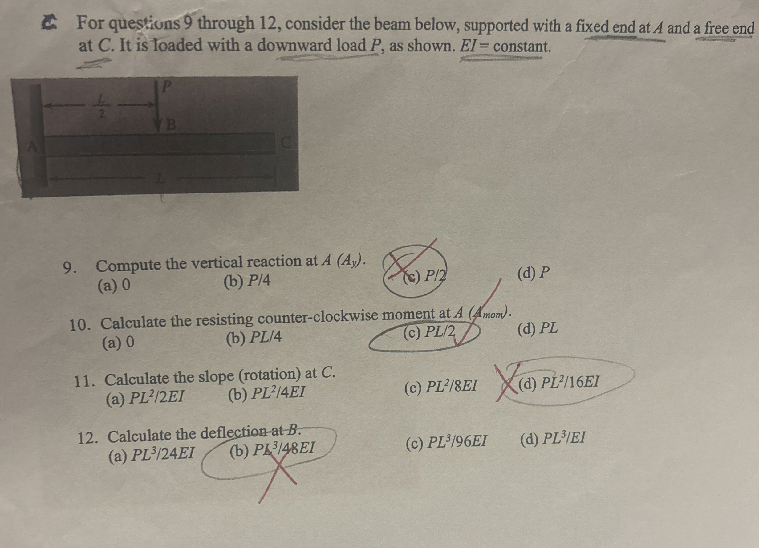 For questions 9 through 1 2 , consider the beam