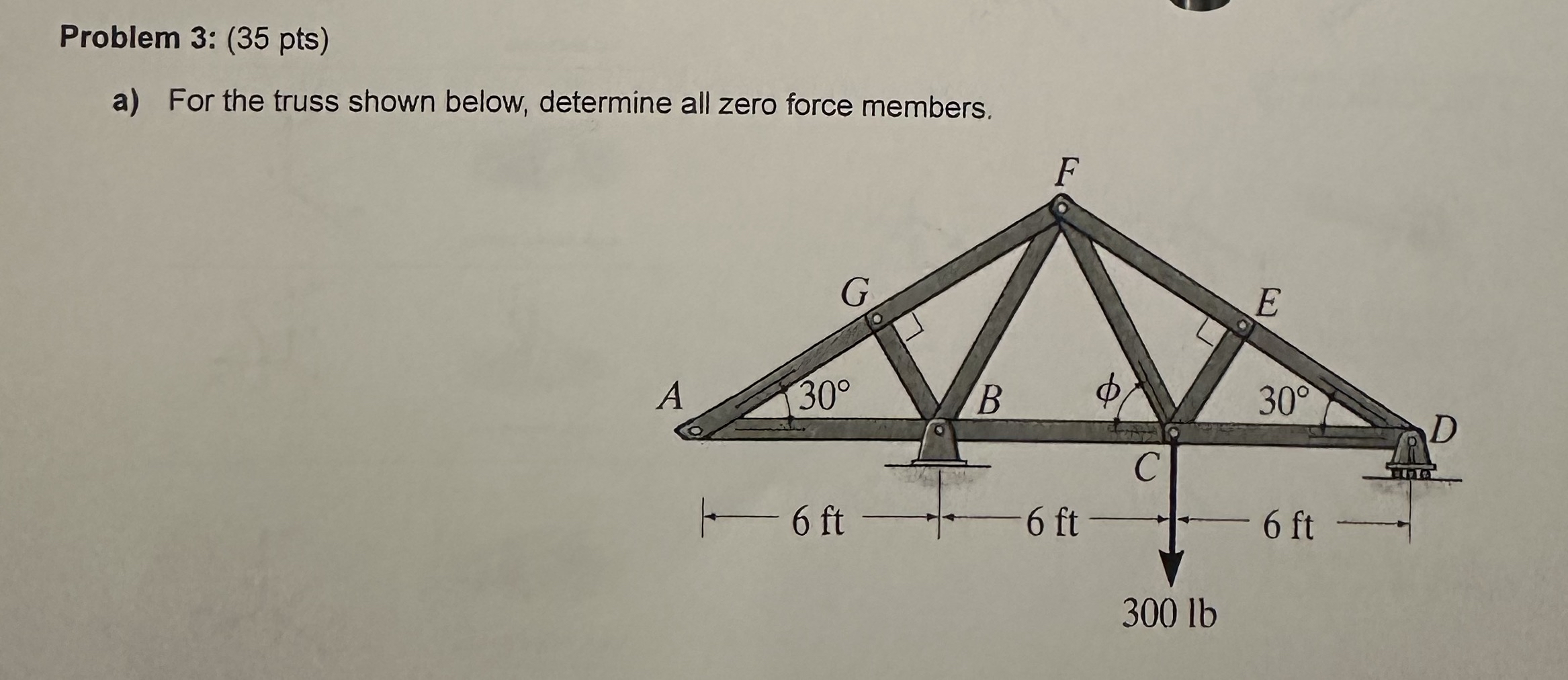 Problem 3 : ( 3 5 pts ) a ) For the truss shown