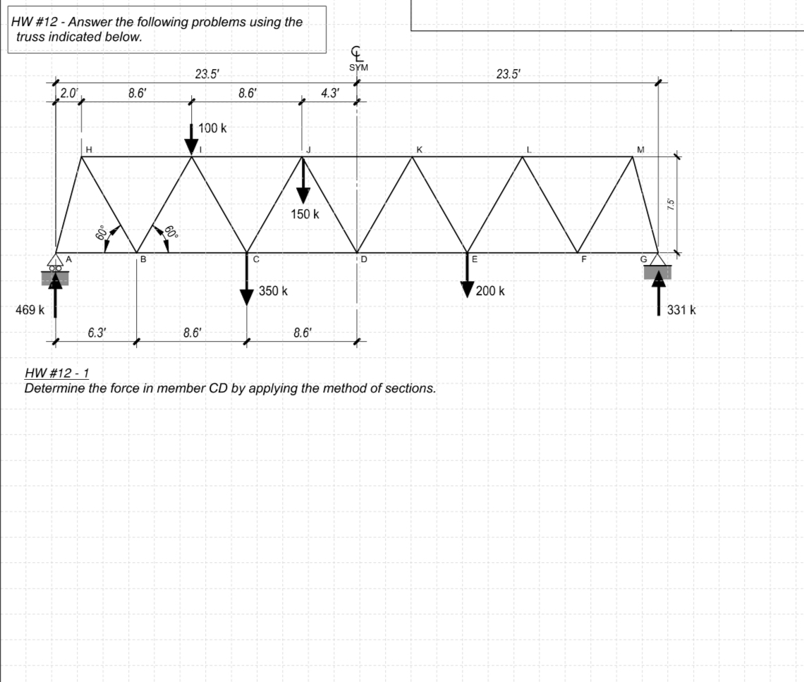 ? b a r ( Determine ) the force in member C D by