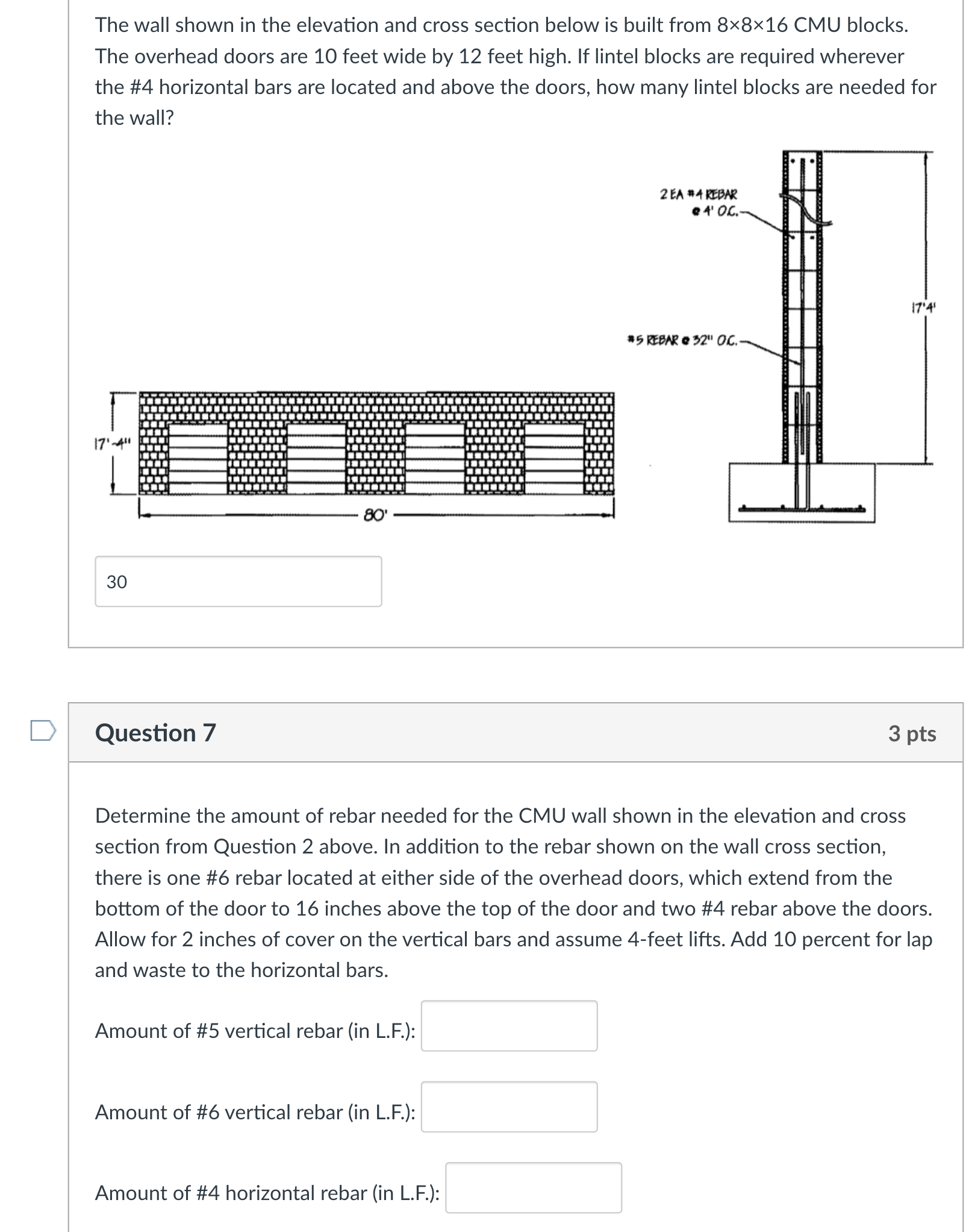 The wall shown in the elevation and cross section