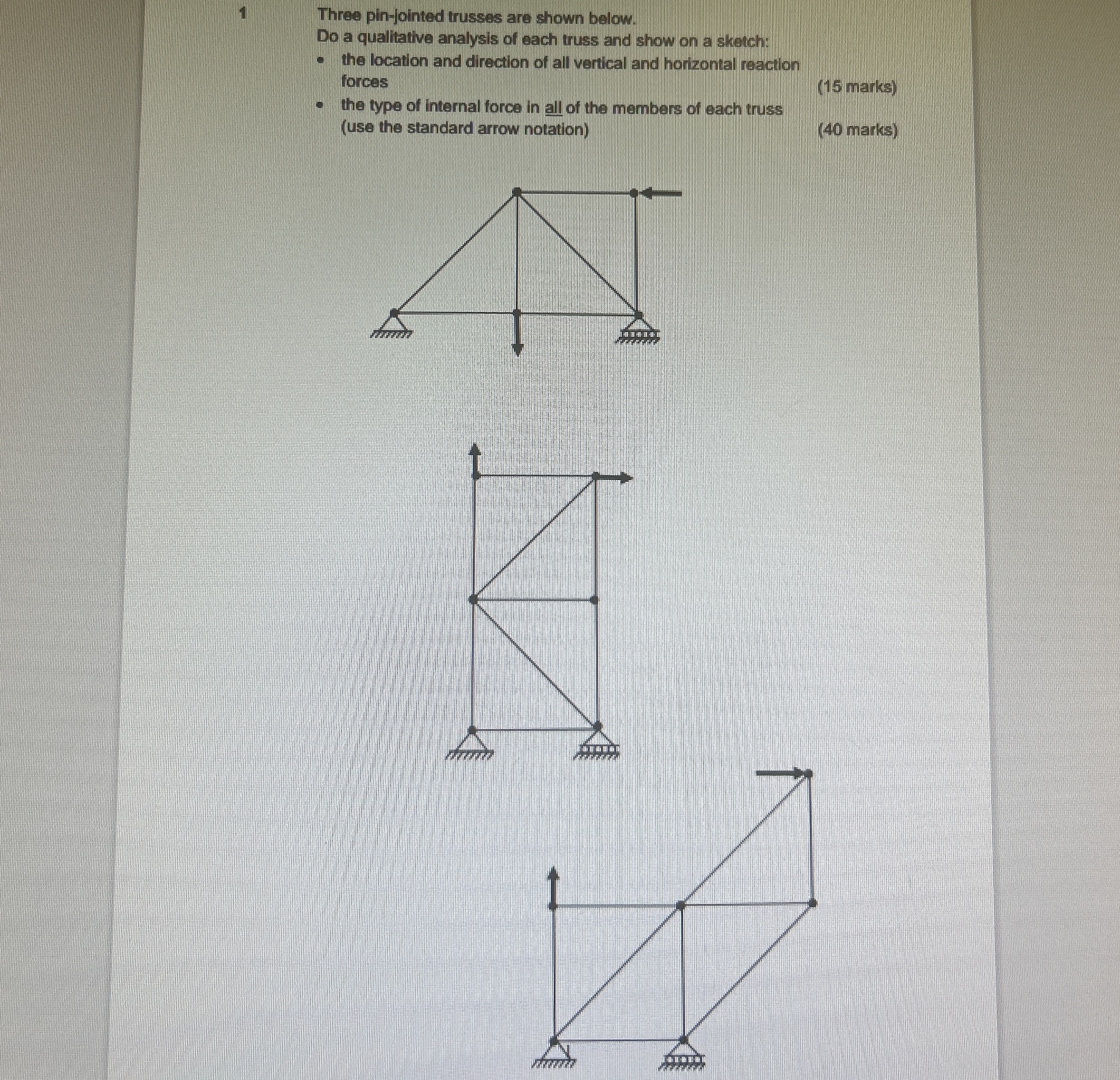 Three pin - fointed trusses are shown below. Do a