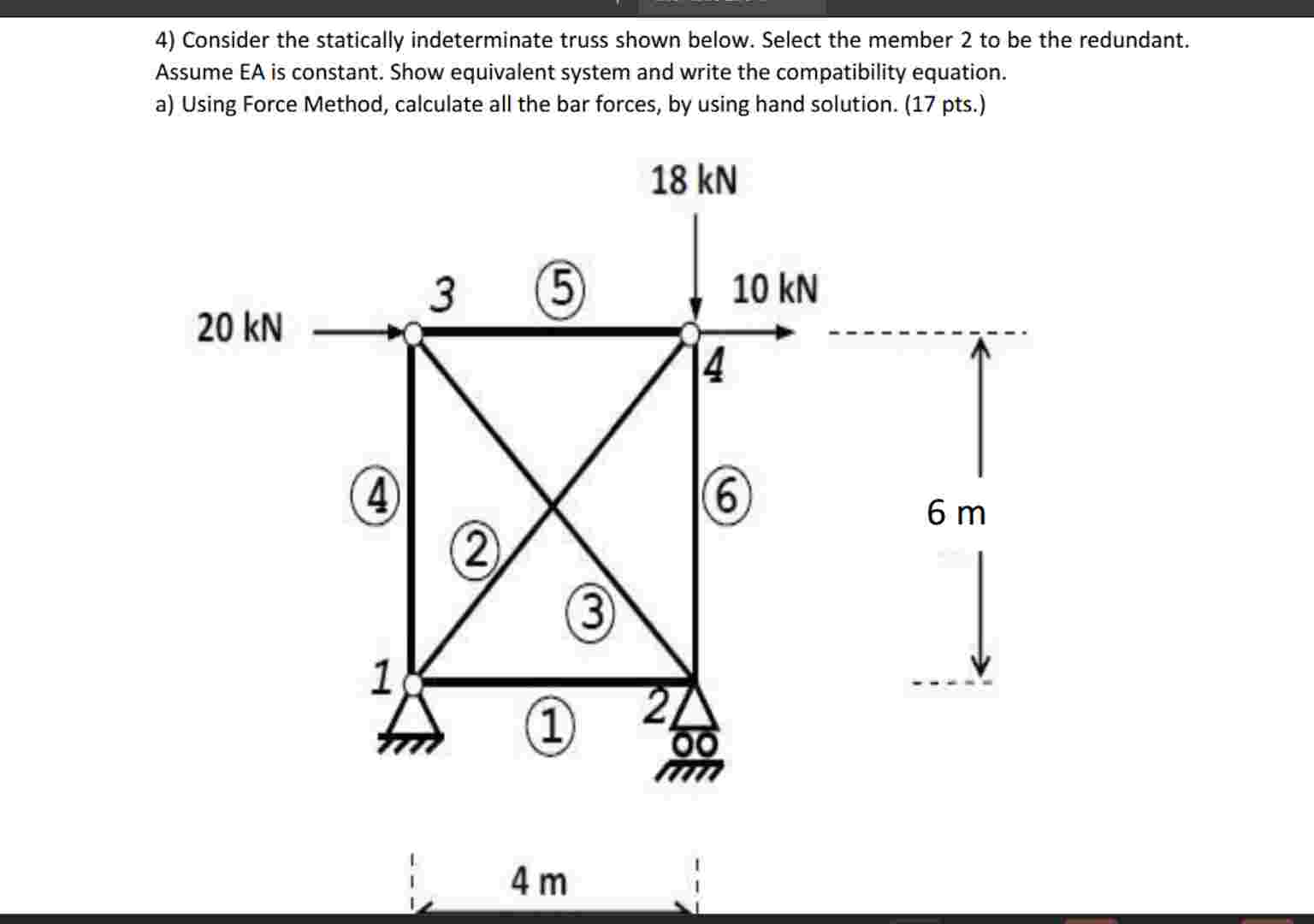 Consider the statically indeterminate truss shown