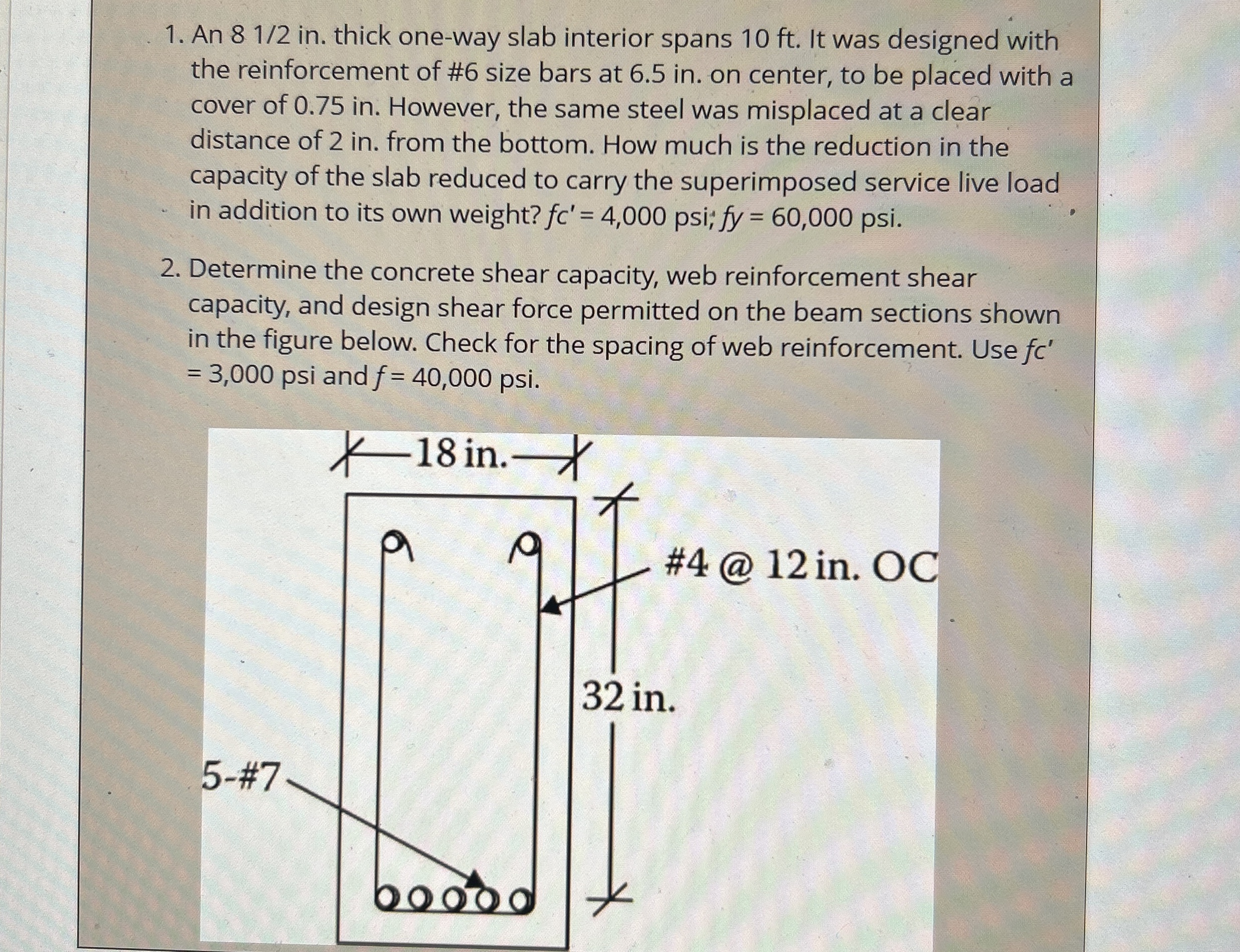 An 8 1 2 in . thick one - way slab interior spans