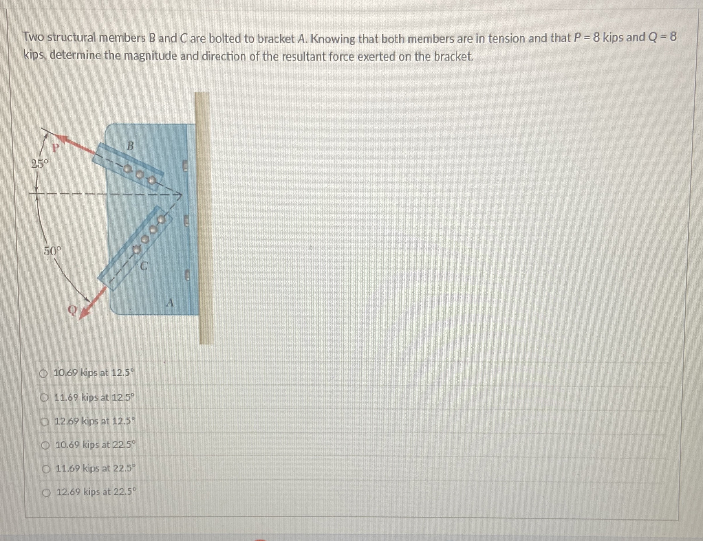 Two structural members B and C are bolted to