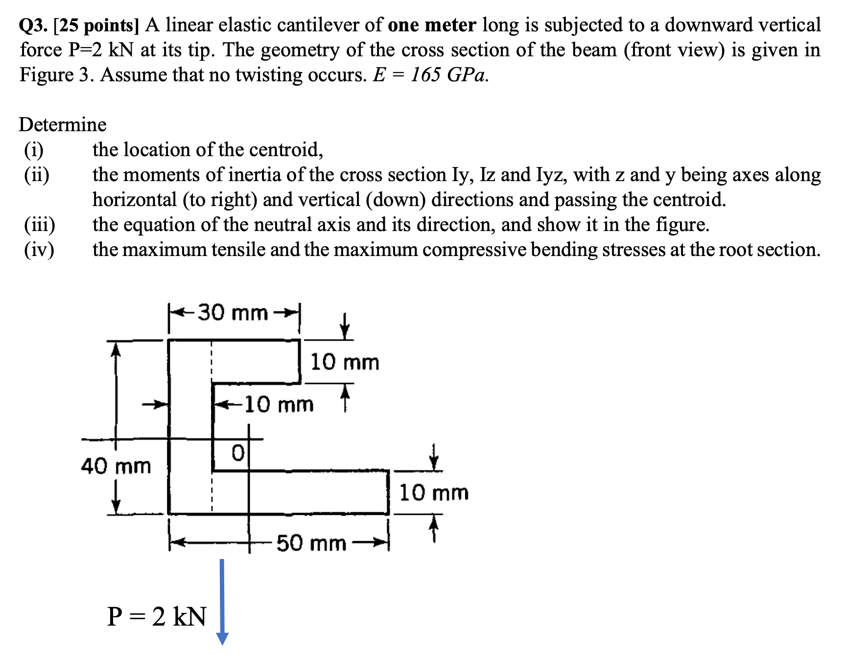 Q 3 . [ 2 5 points ] A linear elastic cantilever