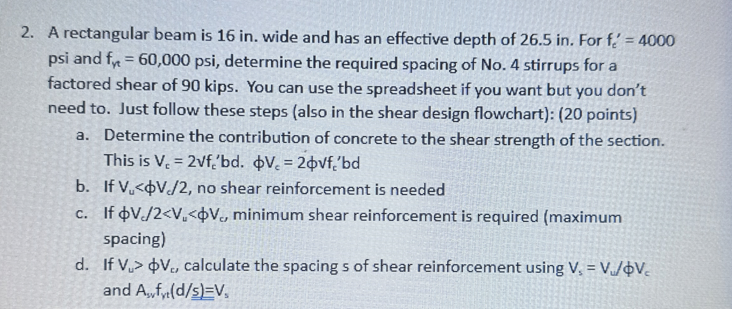 A rectangular beam is 1 6 in . wide and has an