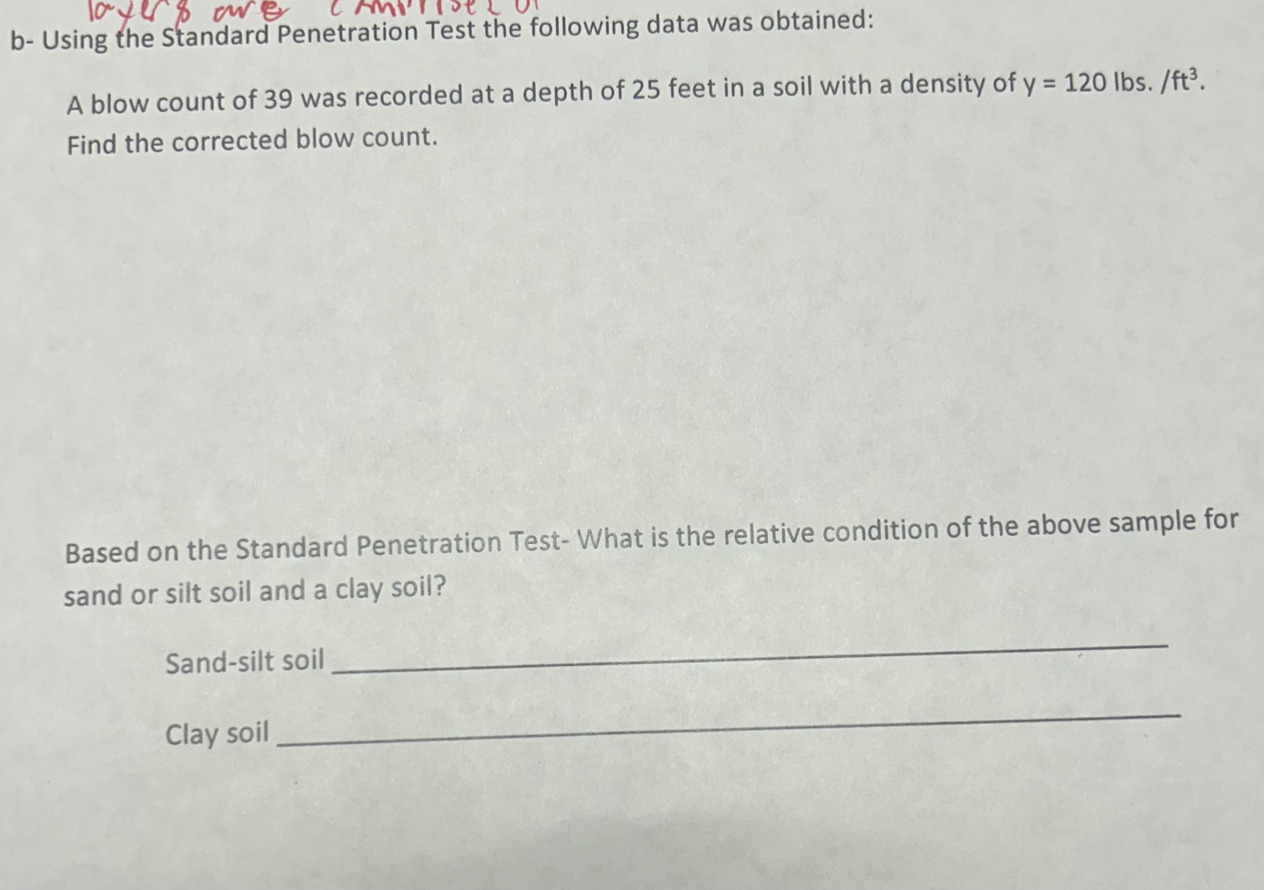 b - Using the Standard Penetration Test the