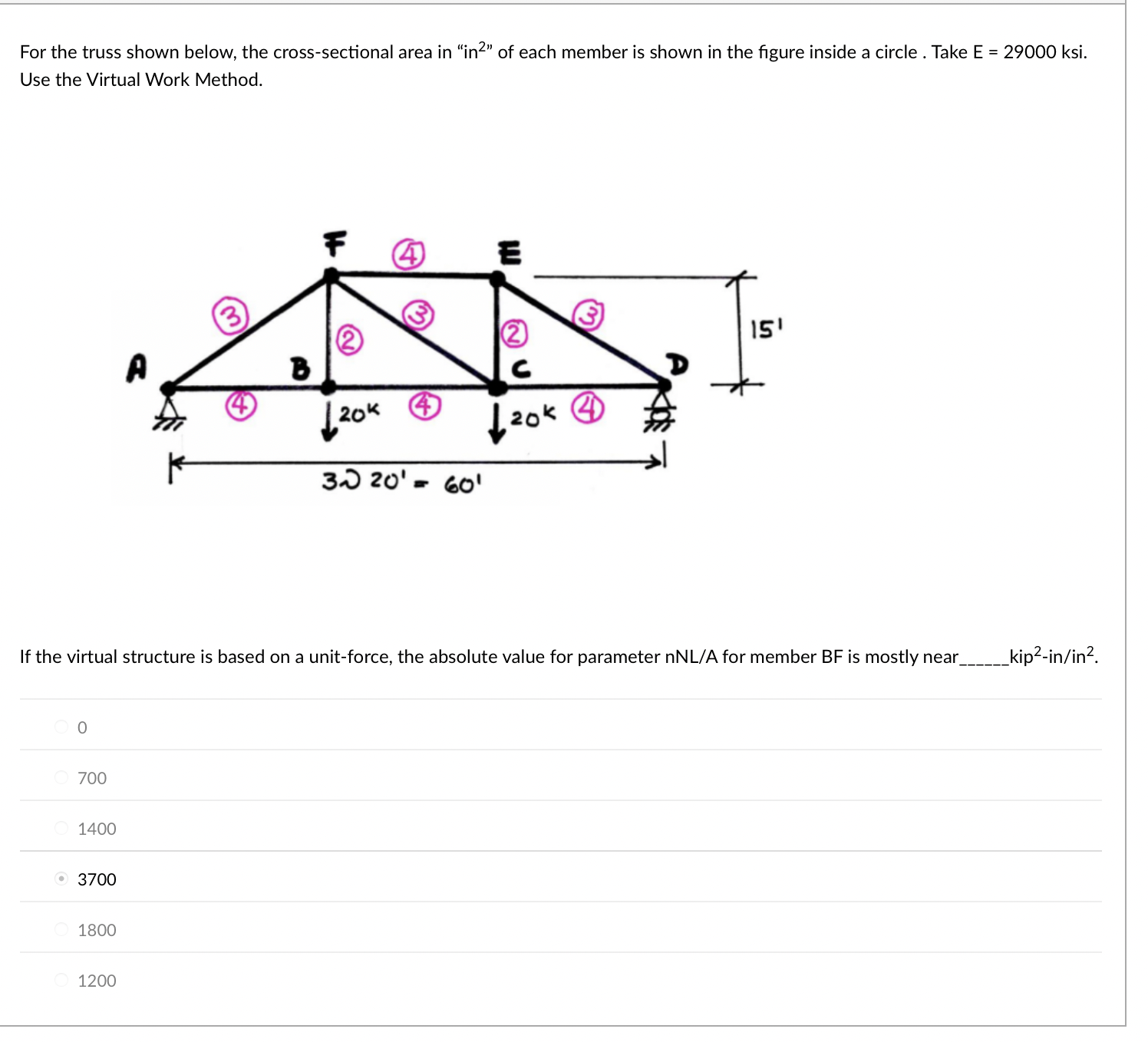 For the truss shown below, the cross - sectional
