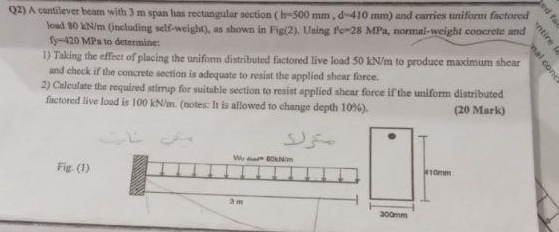 Q 2 ) A tentilever beatn with 3 m span has