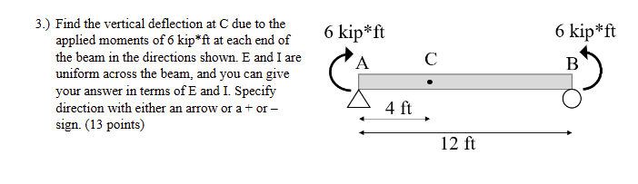 3 . ) Find the vertical deflection at \ ( C \ )