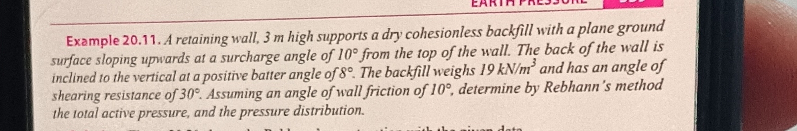 Example 2 0 . 1 1 . A retaining wall, 3 m high