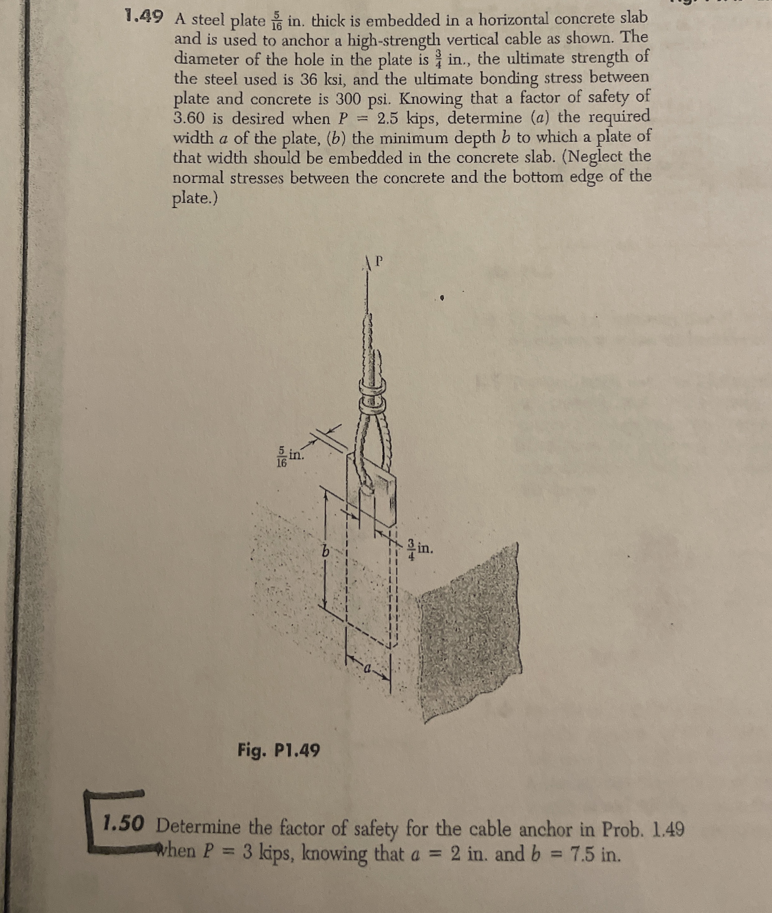 Solve 1 . 5 0 please 4 9 A steel plate 5 1 6 in .