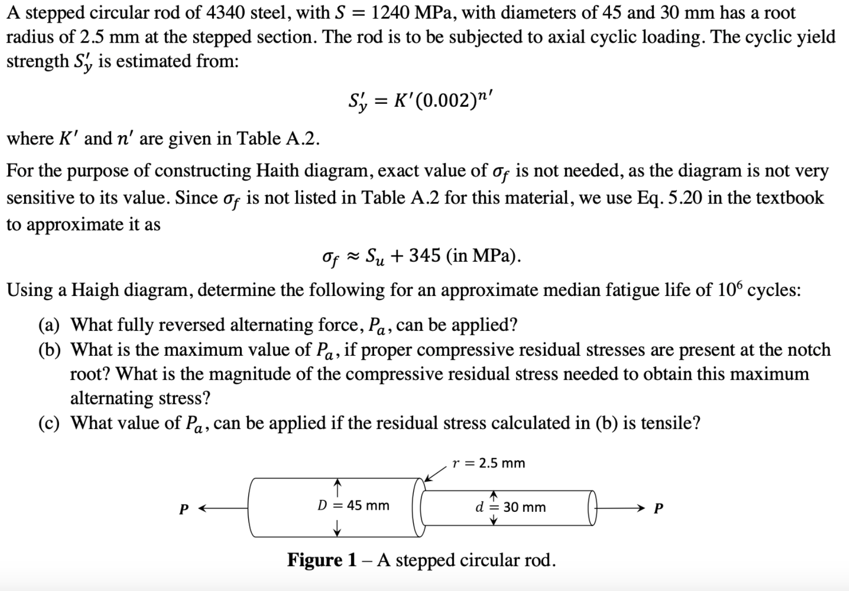 A stepped circular rod of 4 3 4 0 steel, with S =