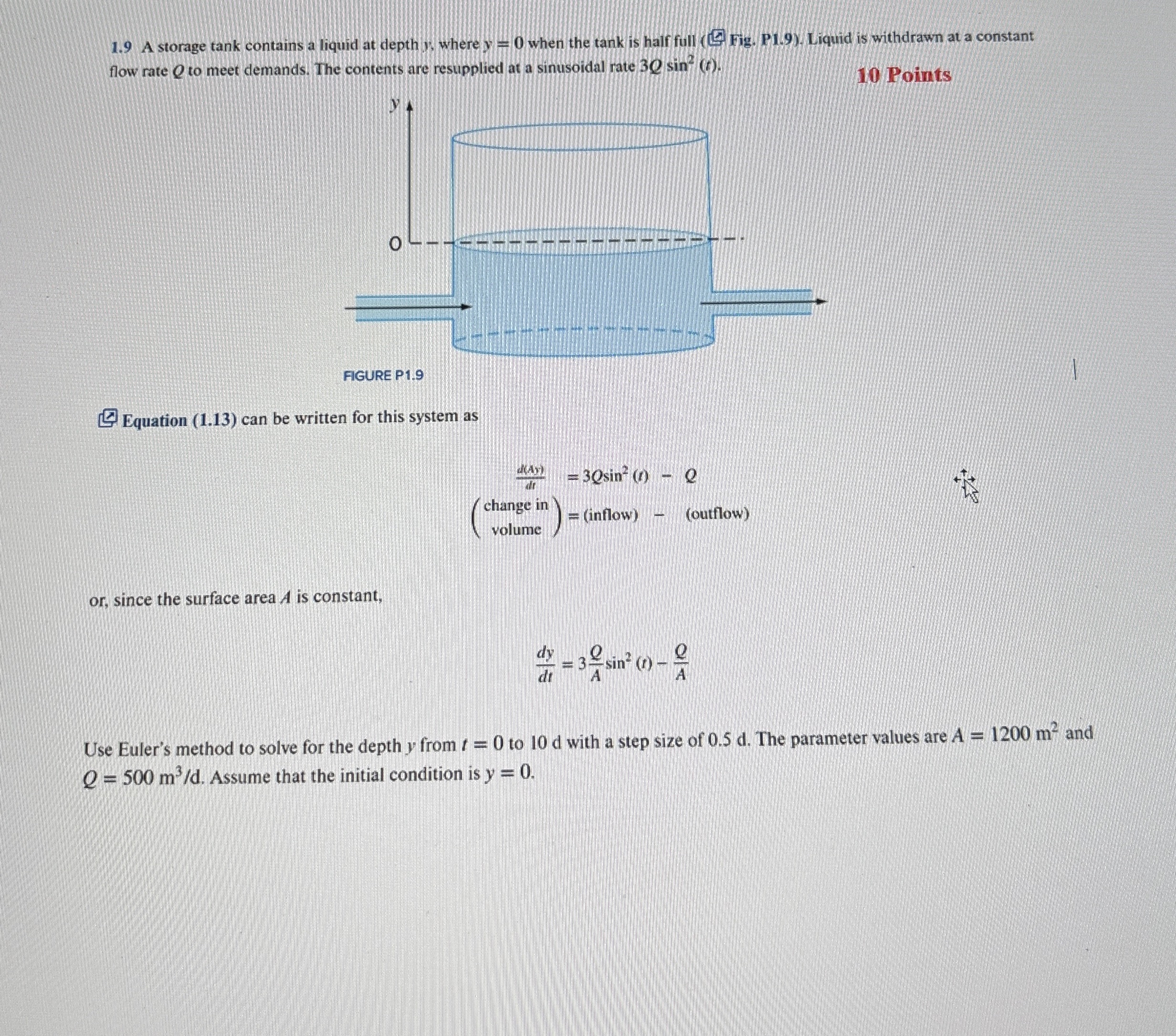 1 . 9 A storage tank contains a liquid at depth y