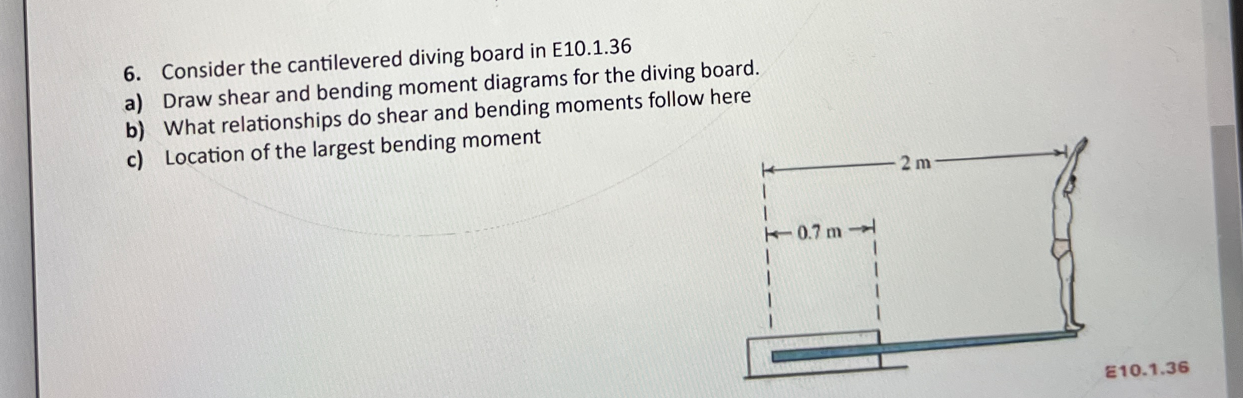 Consider the cantilevered diving board in E 1 0 .