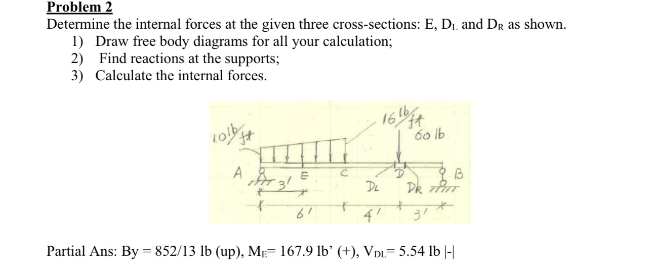 Problem 2 Determine the internal forces at the