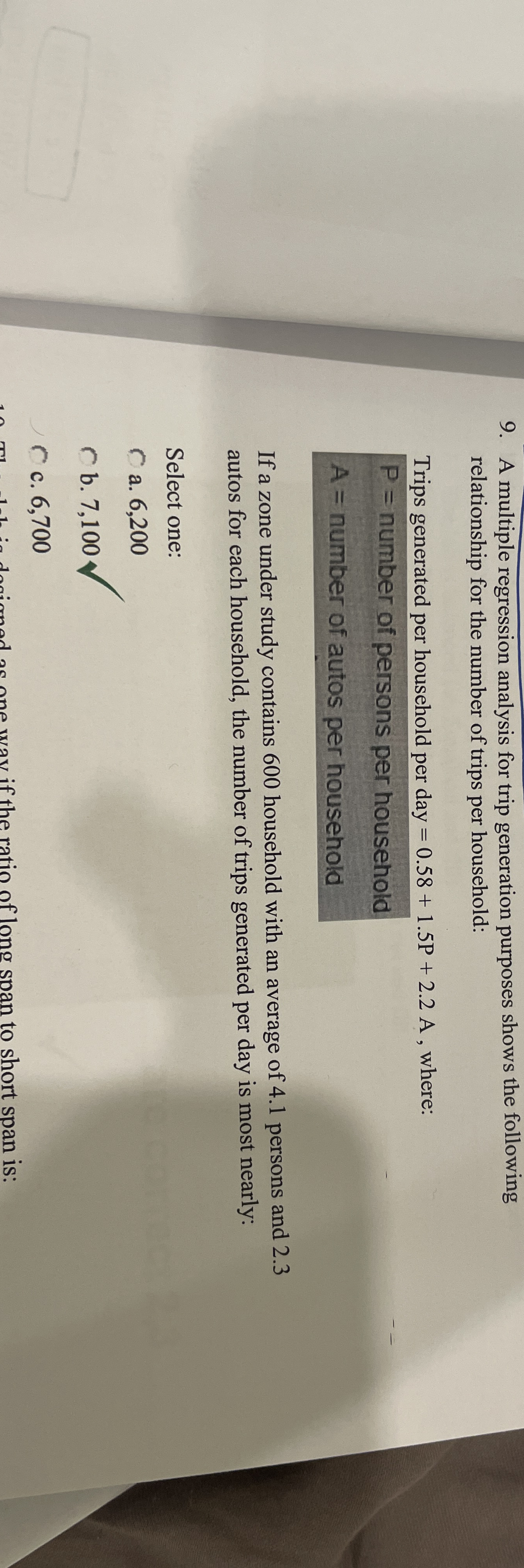A multiple regression analysis for trip