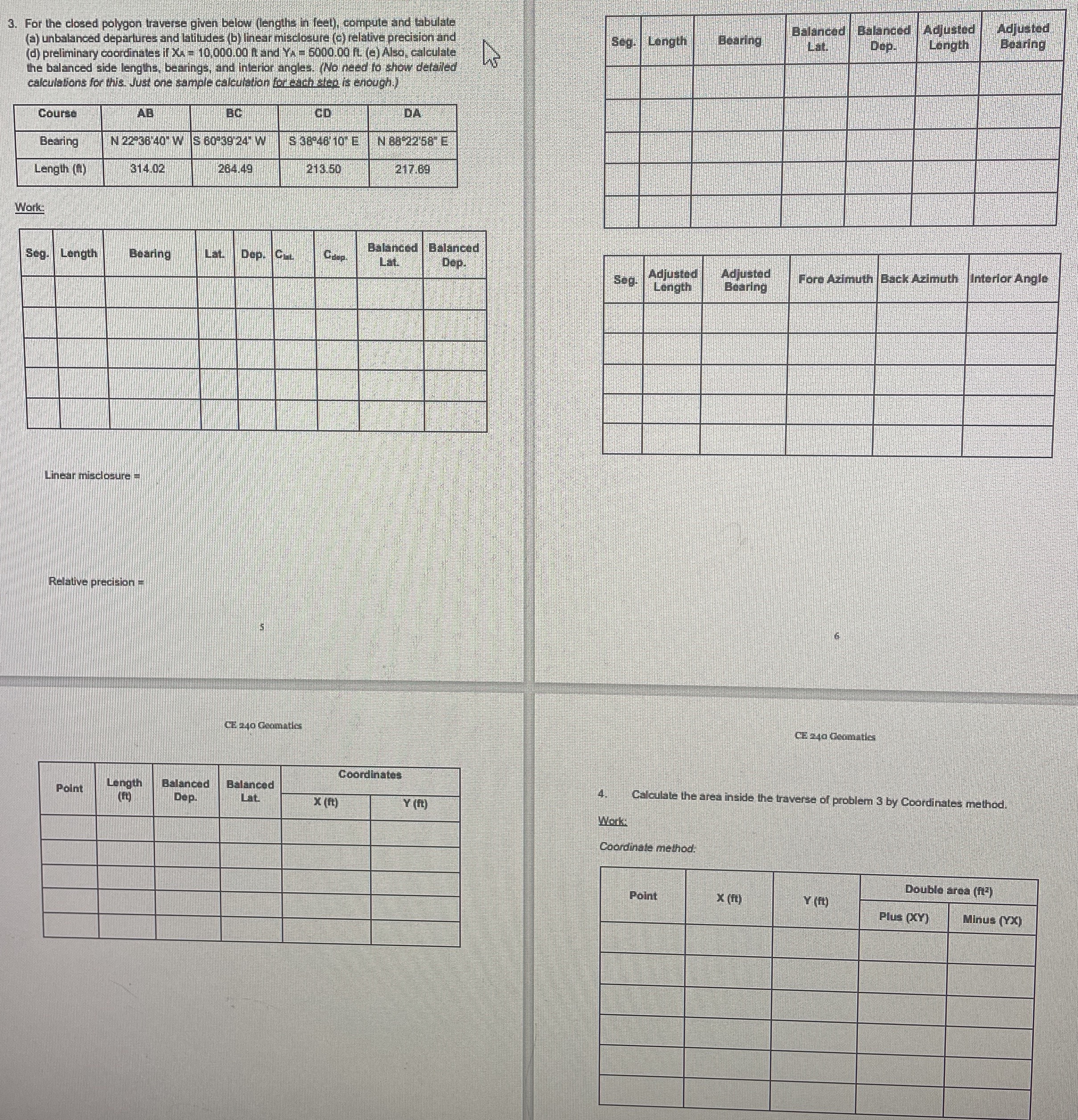 For the closed polygon traverse given below (