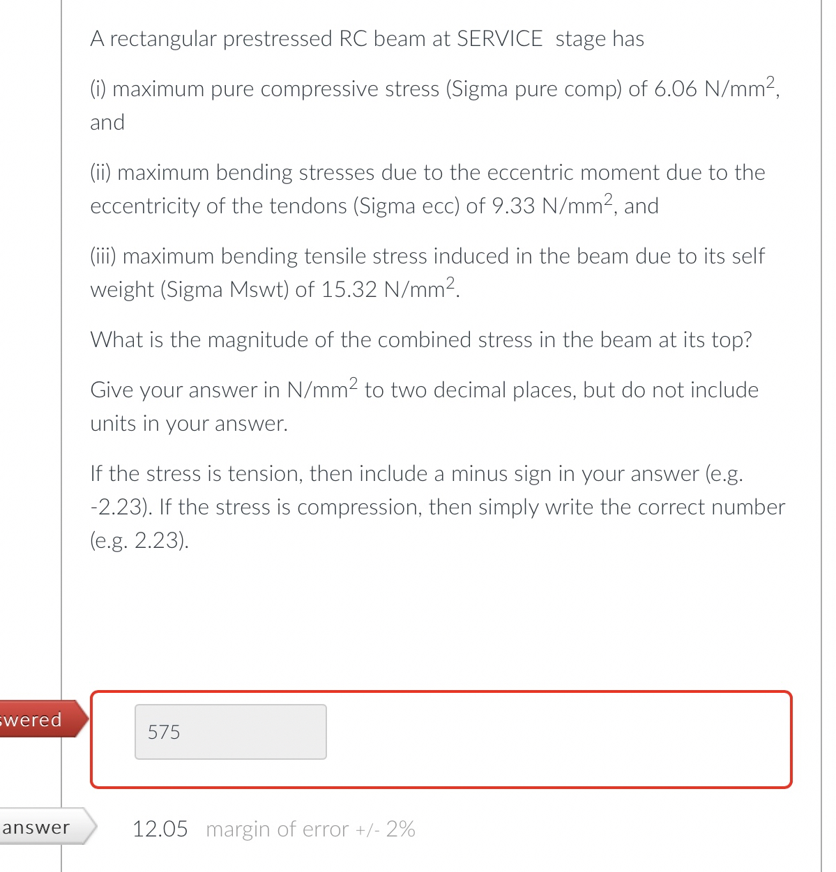 A rectangular prestressed RC beam at SERVICE
