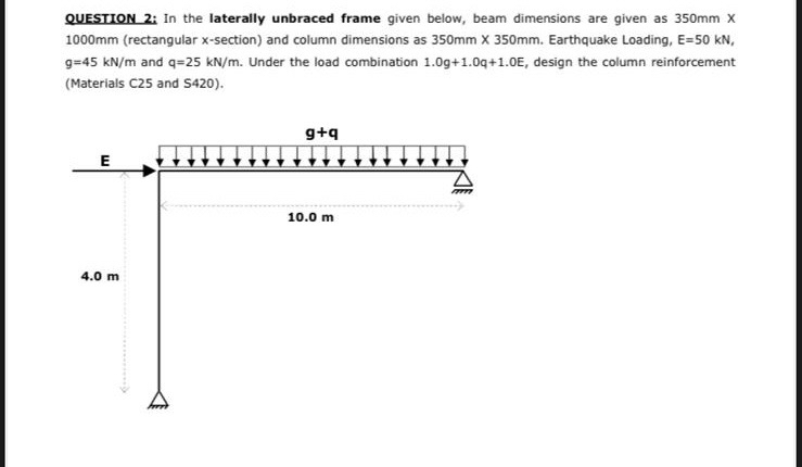 QUESTION 2 : In the laterally unbraced frame