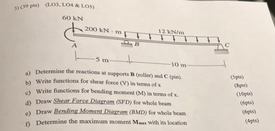 ( 3 9 pts ) ( LO 3 , LO 4 & LOS ) a ) Determine