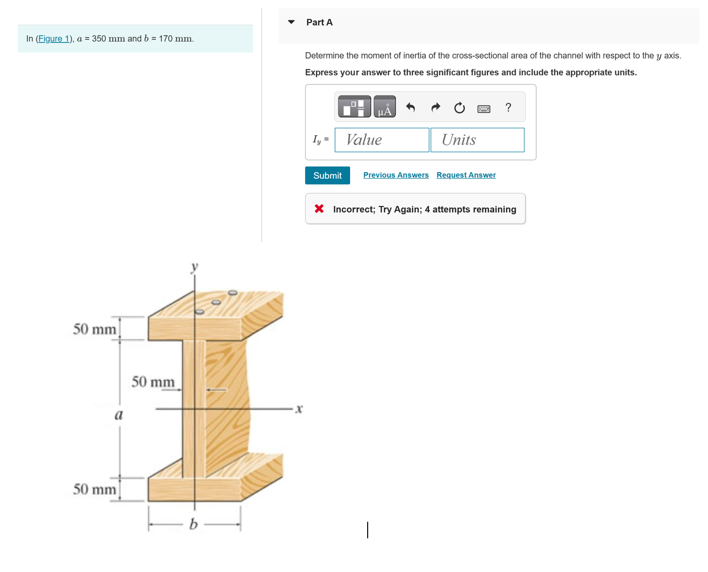 In ( Figure 1 ) , a = 3 5 0 m m and b = 1 7 0 m m