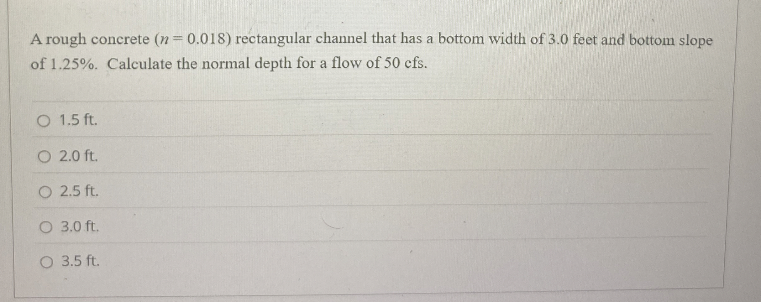A rough concrete ( n = 0 . 0 1 8 ) rectangular